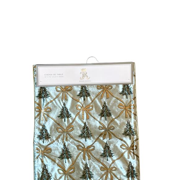 RACHEL ASHWELL Beaded Christmas Tree Bow Table Runner 16x90 Mint Green Gold NEW - Picture 3 of 16